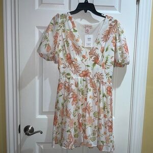 Flying Tomato bubble sleeve mini dress Sz L v neck lined smocked back waist New